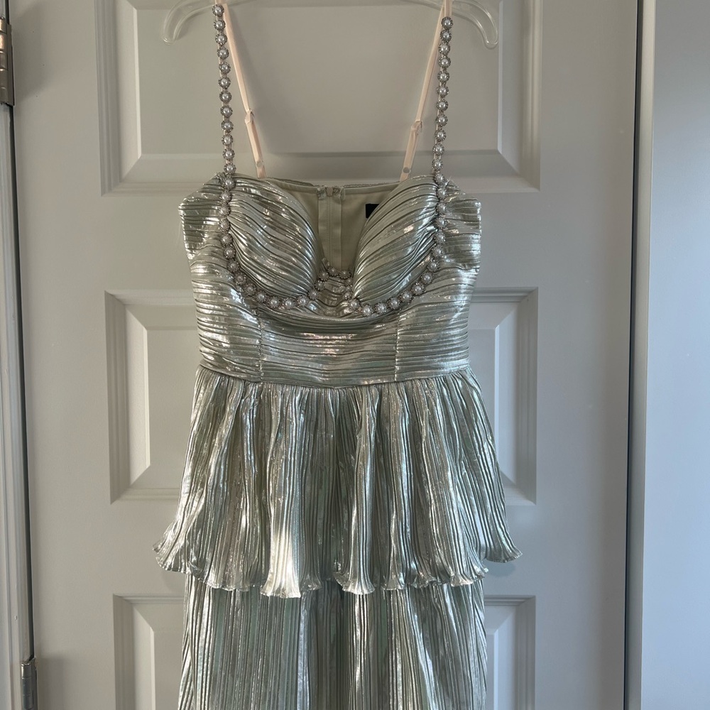 Lulu's Cream and Silver Dress with Pearl Accents